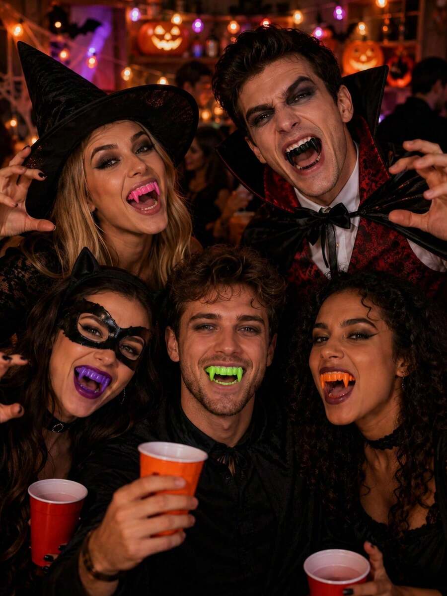 10/5/1pc Halloween Vampire Colorful Teeth, Vampire Teeth & Werewolf Teeth, Halloween Party Costume Props, Prank Funny Props, Random Color, Prank & Costume Funny Scary Fangs, Perfect Gift For Halloween & Pranks - Multi-colored Dentures - View 1
