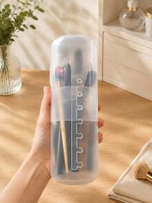 1pc Clear Telescopic Makeup Brush Storage Tube, 6 Adjustable Height Settings, Comes With Lid & Portable Pouch, For Travel & Daily Storage - Multicolor - View 2