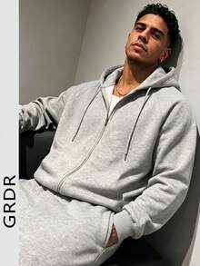 GRDR Men's Autumn/Winter Casual Loose Hooded Sweatshirt Jacket - Light Grey - View 4