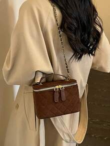Autumn And Winter Suede Coffee Colored PU Material Women's Handbag, Exquisite And High-End Adjustable Chain Shoulder Strap Shoulder Bag/Crossbody Bag - Coffee Brown - View 4