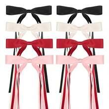 8 PCS Silky Satin Hair Bows With Tassel For Women Grils, Tassel Ribbon Bowknot Hair Clips For Ponytail Holder. Barrettes Hair Clips Bow - Multicolor - View 8