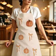 1pc Autumn Vintage Pumpkin & Bow Print Apron - Sleeveless Halter Design, Durable And Comfortable Fit, Featuring Pumpkin And Bow Pattern, Suitable For Cooking, Baking And Home Cleaning, Household Cleaning, Housework Apron, Hand-Painted Handmade Gardening Apron, Fun Holiday Gift - Multicolor - View 12