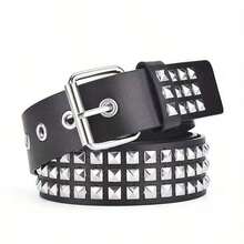 1pc Unisex Black Studded Belts, Punk‑Inspired Design Adorned With Fashionable Stud Embellishments And Multi-Row Eyelet Holes - ZD01 02 - View 13