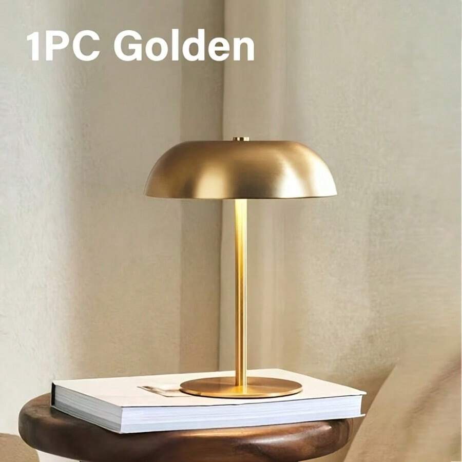 Nordic Style Wireless Mushroom Table Lamp, Modern Metal Touch Desk Lamp, LED Bedroom Living Room Office Bedside Lamp, 3-Color Dimmable, Luxury Style Lamp