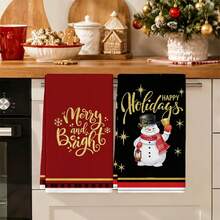 2pcs/Set, 18x26in Christmas Berry & Flower Pattern Towel Set, Quick-Dry Kitchen Cleaning Cloth, Soft Absorbent Towel Set, Kitchen Decor, Home Decor, Christmas Decoration, Christmas Gift For Friends - Black - View 7