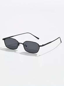 Women's Asymmetric Metal Polygon Retro Glasses, European And American Street Style, Vintage Geometric Frame, Suitable For Daily Wear And Back To School Season - Black - View 2