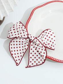 1pc Vintage Burgundy Heart Print Large Bow Hair Clip For Women, Sweet Fabric Alligator Hair Clip For Back Of Head - Multicolor - View 8