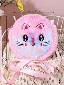 Girls' Cartoon Cat Embroidered Plush Mini Crossbody Bag, Cute Style, Suitable For Daily Outings, Parties, All Seasons - Multicolor - View 8