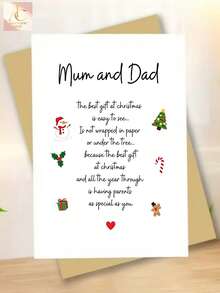 Sweet Christmas Greeting Card For Mum And Dad, Cute Snowman Xmas Tree Illustrations Holiday Card, Poem Message Season Card For Parents - One Size Fits All - View 2