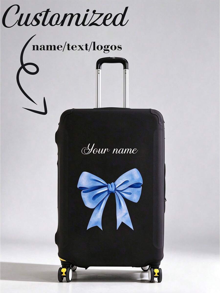 1pc Custom Luggage Cover, Unique, Lightweight, Travel, Luggage Dust Cover, Elastic, Printable, Photogenic, Thickened, One-Piece Custom, Large Capacity, Lightweight, Cute, Fashionable, Personalized, Travel, Travel Essential, Solid Color, Large, Medium, Small, Business Travel - Black - View 1
