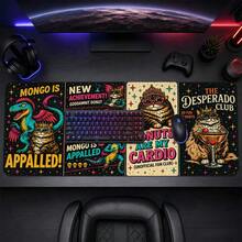 Cat And Dragon Adventure Mouse Pad, Vintage Arcade Style Cartoon Monster Star Print Large Extended Keyboard Desk Mat, Polyester Surface With Non-Slip Rubber Base For Gaming Setup, Study Room, Home Office And Game Decor, 3 Sizes Available - View 3