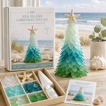 Sea Glass Christmas Tree Set (Glue Not Included), Sea Glass Christmas Tree Series Set, Desktop Decor Set, Coastal Style Holiday Decoration, Handmade Craft, Christmas Themed Creative Gift - A - View 6