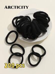Arcticity 200/100/50/30/20pcs Black Solid Color Elastic Hair Ties, Thick Seamless High Elasticity Ponytail Hair Bands, Simple Durable Girls Daily Hair Accessories - Black - View 12
