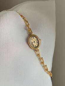 Women's Gold Oval Quartz Watch, Delicate And Compact, Suitable For Daily Wear, Birthday And Graduation Gift, Casual Gatherings - Gold - View 2