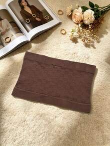 1pc Dark Brown American Hot Girl Seamless Ribbed Checkerboard Texture Strapless Bandeau, Non-Slip Boob Tube - Brown - View 7