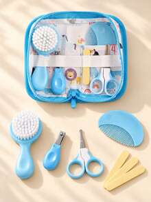 1 Set Portable Daily Care Tool Kit With Storage Bag, Nail Clipper, Comb, Soft Bristle Brush, Scissors, Nail File, Multiple Colors Available - A - View 2