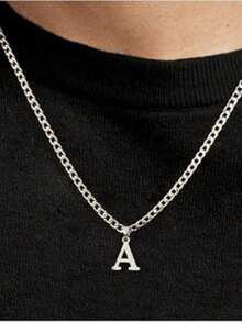 1pc 26 Letters Necklace For Men, Daily Wear, Banquet, Party, Wedding, Valentine's Day Gift - Steel - View 16