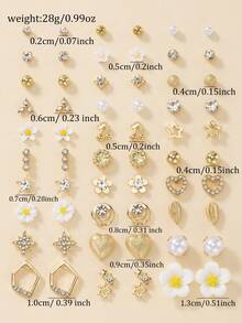 1 Set Of 60pcs Fashion Metal Butterfly Heart Rhinestone Moon Bow Flower Stud Earrings Set Holiday Gift Jewelry Women Can Wear Daily Multi-Piece Set - Yellow Gold - View 7