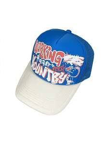 1pc Spring Summer Cartoon Character & Letter Print Baseball Cap, Unisex Sun Protection Funny Cartoon Colorblock Trucker Hat - A - View 7