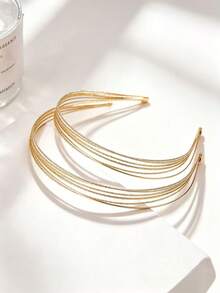 1/2pcs Multi-Layer Metal Headband, Fashionable Retro Headband, DIY Shiny Party Hair Accessory - Gold - View 5