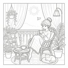 1 Adult Coloring Book Cozy Girl Daily Life Coloring Book, 24 Pages Relaxing Home Scenes Coloring Pages, Suitable As Birthday And Holiday Gift For Women And Girls - Floral Girl - View 5
