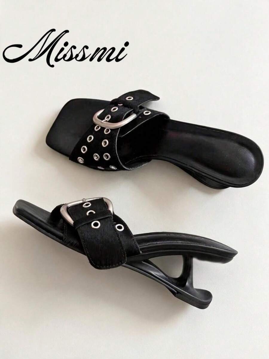 Niche Retro Minimalist Bow Polka Dot Heart Decor High Heel Sandals For Women,Summer Shoes - Black - View 1