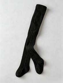 1件女孩純黑色粗針編織腳蹬舞 tights，柔軟彈性修身緊身褲，休閒百搭，適合學校日常/舞蹈練習 - 黑色 - 查看 7
