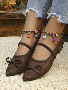 Pointed Toe Bow Preppy College Knot Flat Shoes For Office, Outdoor, Party, Beach, Holiday, All Seasons - Coffee Brown - View 2