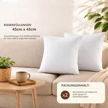 2 Pack Pillow Inserts 45 X 45 Cm White, Micro‑Fibre Polyester Square Cushion Inner Pads, Decorative Throw Pillow Stuffer For Sofa & Bed - White - View 2