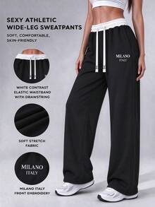1pc Women's Spring/Autumn Soft Comfortable Breathable Straight Leg Jogging Fitness Workout Pants, Sweatpants, Joggers - Black - View 2