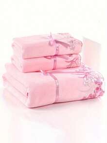 Pink Lace Edge Bath Towel Set, Daily Use Hand Towel,Face Towel,Wash Cloths,Bath Towel,Coral Fleece Soft Aborsent Quick Dry Towel,Bath Room Decoration, , Bathroom Decor - Lace Trim - Pink - View 13