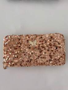 1pc Sequin Glitter Long Wristlet Clutch Wallet, Butterfly Decor Zipper Style, Evening Party Date Handbag, Ideal Gift For Women - Multicolor - View 16