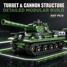 Green Medium Tank Building Model, 437 Pieces Adult Collectible Building Blocks Set, Rotatable Turret, Long Barrel And Tracks, Suitable For Halloween, Christmas, Thanksgiving And Birthday Gifts For Hobby Collectors - T-34 Heavy Tank - View 1