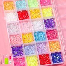 5 Boxes AB Colorful Rhinestones Nail Art Gems, Y2K Round Resin Crystal Nail Decor, Everything Can Be Rhinestoned, Includes Rhinestone Picker Tweezers, Dotting Pen, Suitable For Nail Art, Tumblers, Phone Cases, Reusable - Multicolor - View 7