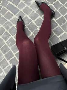 1/2 Pairs Women's 80D Burgundy Graduated Compression Soft Microfiber Shaping Opaque Solid Color Tights, Autumn Daily Wear - Burgundy - View 5