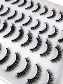 20 Pairs Cross-Style Fluffy Faux Mink False Eyelashes, Natural Long Handmade Curly 3D False Eyelashes, D Curl Mixed Style Makeup False Eyelashes - Black - View 6