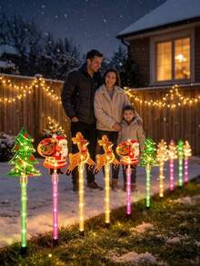 Christmas Yard Stake Lights, Santa Claus Reindeer Christmas Tree LED Pathway Lights, 8 Lighting Modes, Auto On At Dusk, Waterproof Solar Powered Outdoor Christmas Decor, Suitable For Garden Lawn Patio Holiday Party - Multicolor - View 4
