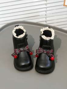 Girls' Versatile Sweet Lace Bow Casual Ankle Boots - Black - View 3