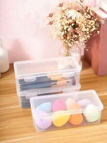 1/2pcs Transparent Dust-Proof Storage Box With Lid, Nail Polish & Gel Storage, Makeup Brush & Makeup Sponge Organizer, Stackable Rectangular Plastic Box, Desktop Cosmetic & Miscellaneous Item Sorting Storage Box - Clear - View 6
