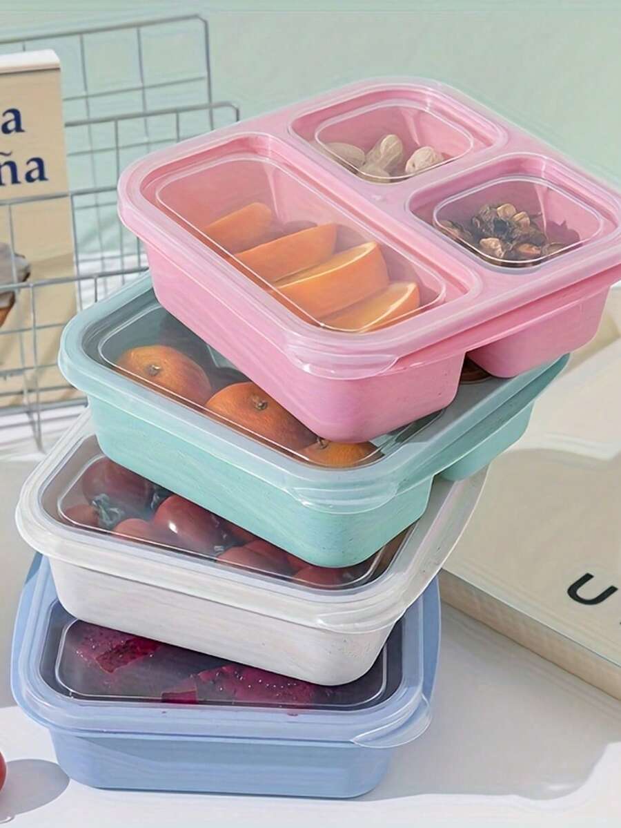 1pc Snack Candy Nut Storage Box, 3-Section Portable Lunch Container, Kitchen Food Storage, Household Items, Cocina Accesorios, Christmas Decorations