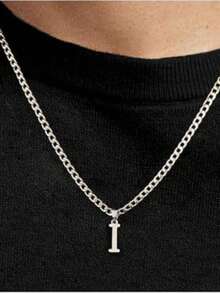 1pc 26 Letters Necklace For Men, Daily Wear, Banquet, Party, Wedding, Valentine's Day Gift - Steel - View 23