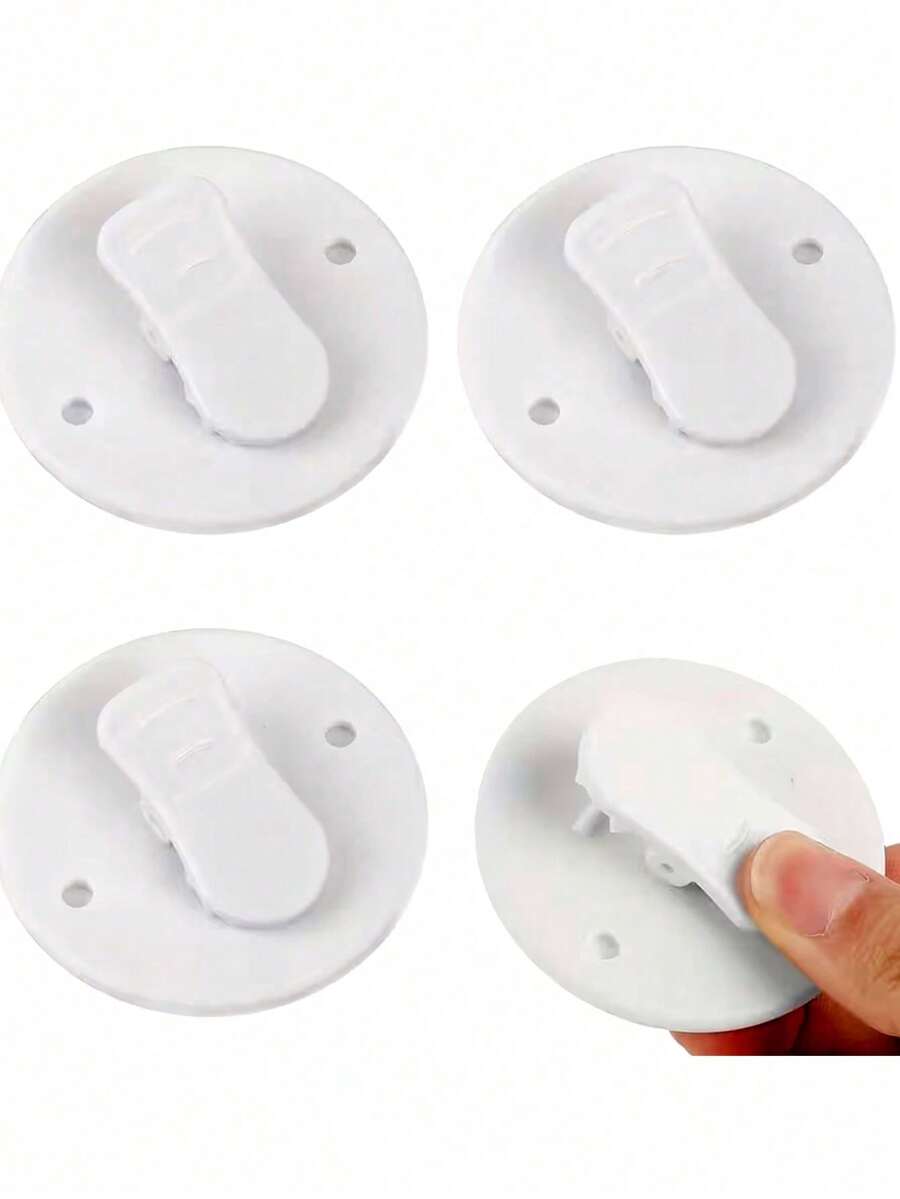 4pcs Bathroom Shower Curtain Clips, Self-Adhesive Shower Curtain Weights, Anti-Splash Shower Curtain Weight Clips, Suitable For Home Shower Wall, Prevent Wind And Water Splashing - White - View 1