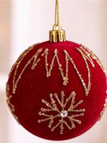 1pc Flocked Christmas Ball Ornament, Christmas Tree Hanging Decor, Christmas Holiday Atmosphere Decoration - Multicolor - View 6