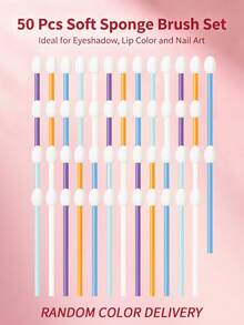 50Pcs Disposable Sponge Tip Makeup Wands, Multi-Color Random Delivery,Portable Cosmetic Tool For Home & Travel Use - Multicolor - View 3