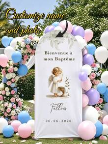 1Personalized Custom Name/Text/Photo Single-Sided Arch Cover, Suitable For Circular Top Background Frame, Weddings, Birthdays, Themed Parties, Party Decorations, Christmas, Halloween, Valentine's Day - Multi-color 4 - View 1