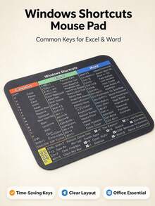 1 pieza Alfombrilla de ratón con referencia de teclas de acceso rápido, base de goma antideslizante con tabla de referencia rápida de teclas de acceso rápido de Excel Word Windows, superficie suave e impermeable, asistente de productividad de oficina, alfombrilla de ratón para computadora portátil y juegos, adecuada para estudiantes y trabajadores de oficina - Ver 11