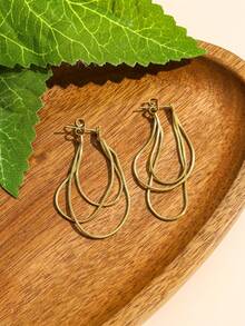 1 Pair Metal Chain Earrings, European & American Style Personalized Fashion For Women & Girls - Gold - View 2