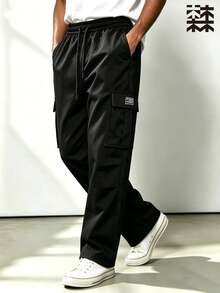 Mulinsen Men's Fleece Lined Cargo Pants, Winter Thickened Warm Straight Leg Multi-Pocket Drawstring Elastic Waist Casual Long Pants - Black - View 3