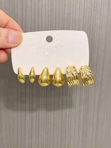 Set Anting Emas Statement 6-18 Buah, Anting Lingkaran Terbuka Tebal yang Lucu, Anting Tusuk, Perhiasan Emas, Anting untuk Wanita, Hadiah - Emas - View 10