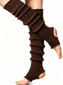 Women's Knit Stirrup Leg Warmers, Solid Color Slouchy Footless Socks, Fall Winter Ribbed Crochet Leg Covers, Yoga Dance Leg Warmers, Multi Colors - Multicolor - View 15